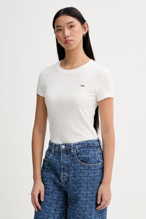 Βαμβακερό μπλουζάκι Tommy Jeans 3-pack slim μπεζ DW0DW22175