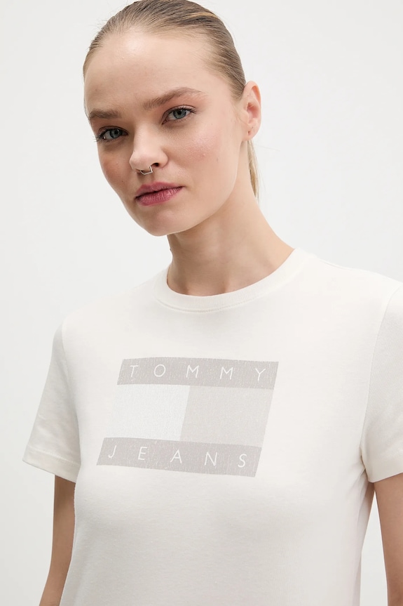 Bombažna kratka majica Tommy Jeans bež DW0DW22562