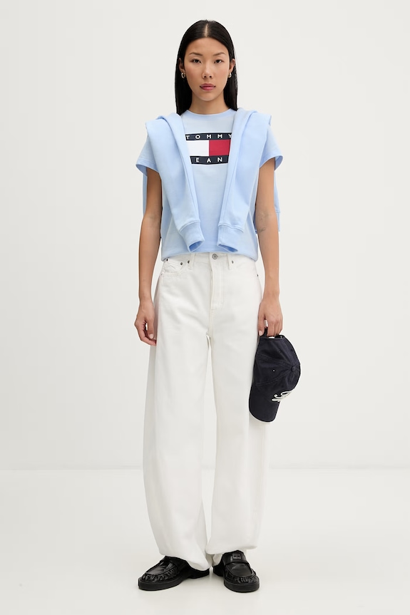 Tommy Jeans majica ženska pamučna DW0DW22562 plava SS26