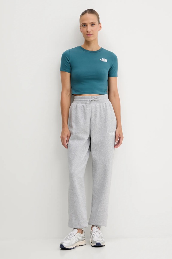 The North Face t-shirt Crop S/S Tee NF0A55AOBQ51 turkusowy AW25