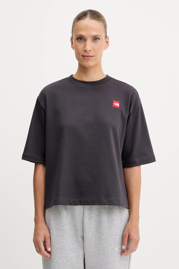 Bombažna kratka majica The North Face Redbox Okrogel siva NF0A8EG60SA1
