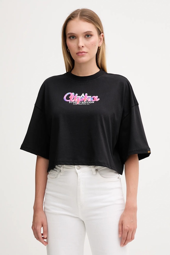 Bavlnené tričko Alpha Industries nášivka čierna 258064.03