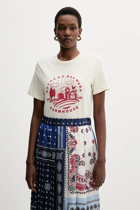 Weekend Max Mara t-shirt bawełniany CLOWN nadruk beżowy 2525976012600