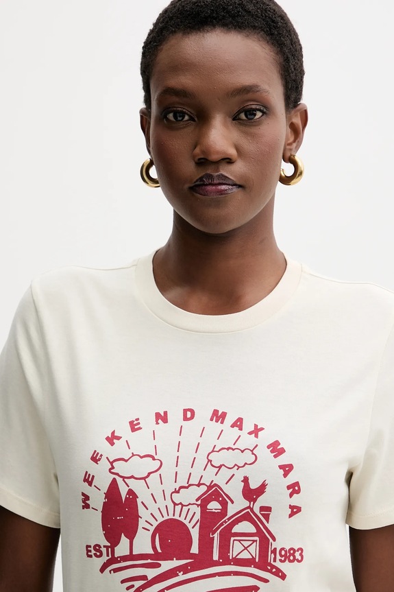 Weekend Max Mara t-shirt bawełniany CLOWN beżowy 2525976012600