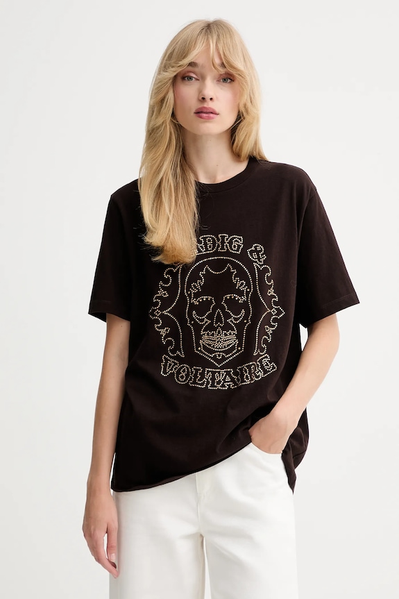 Βαμβακερό μπλουζάκι ZADIG&VOLTAIRE βαμβάκι καφέ JWTS02845