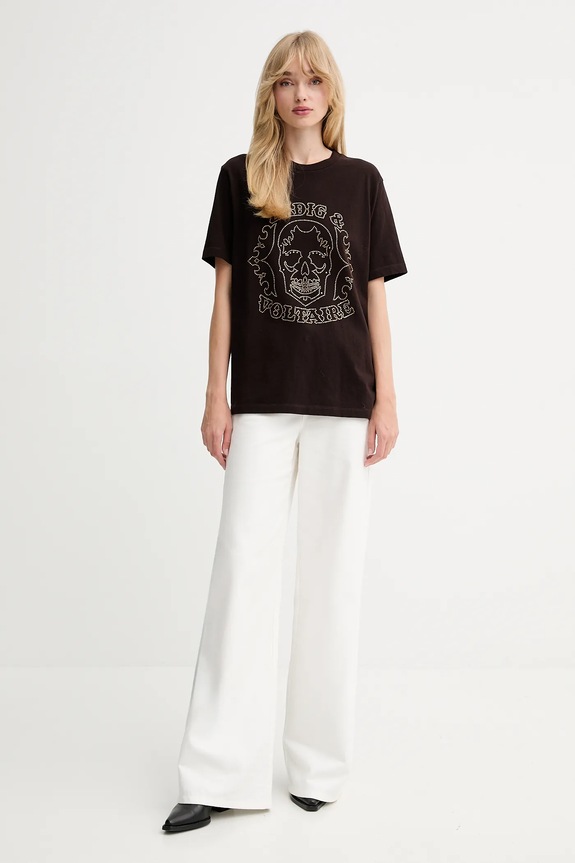 Βαμβακερό μπλουζάκι ZADIG&VOLTAIRE JWTS02845 καφέ AW25