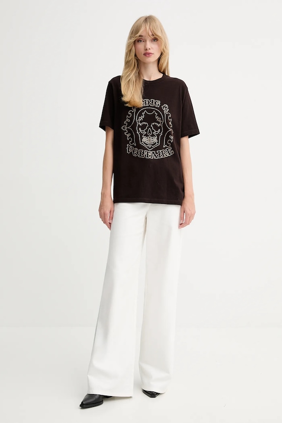 Βαμβακερό μπλουζάκι ZADIG&VOLTAIRE JWTS02845 καφέ AW25