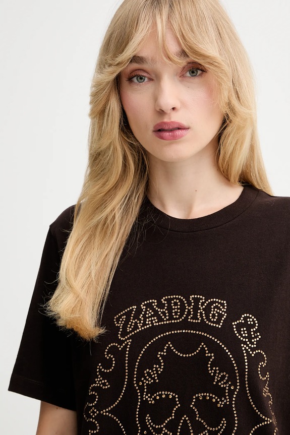 Βαμβακερό μπλουζάκι ZADIG&VOLTAIRE καφέ JWTS02845