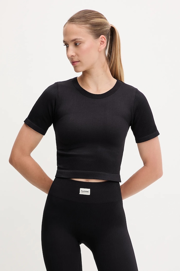 Hummel T-shirt treningowy damski z elastanem czarny 230306