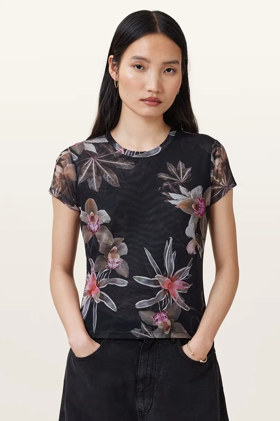 AllSaints T-shirt damski ELLIE okrągły czarny W267JC