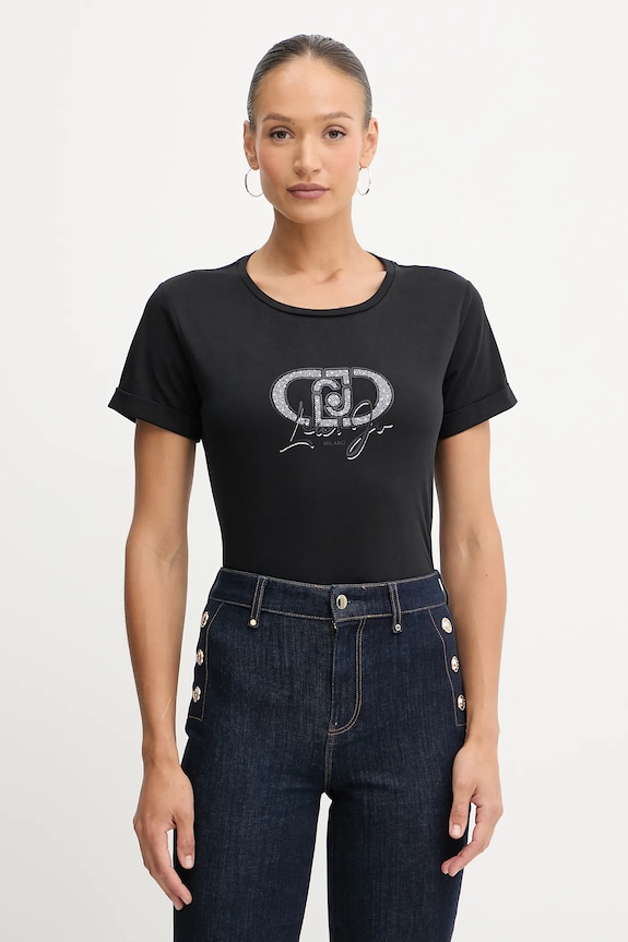 Liu Jo tricou din bumbac imprimeu negru TF5163.JS923