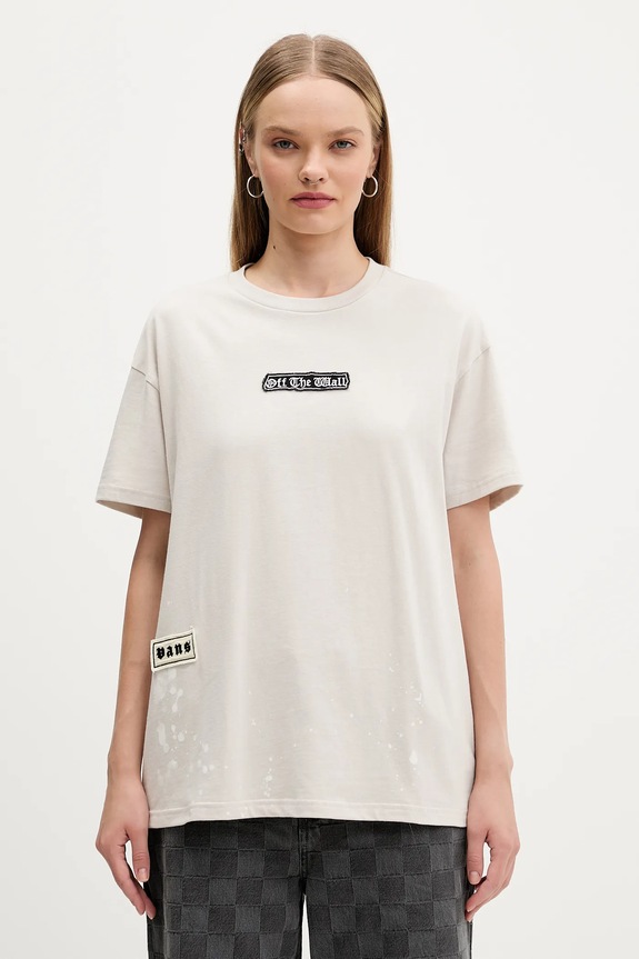 Vans tricou din bumbac imprimeu bej VN000PRKEN91
