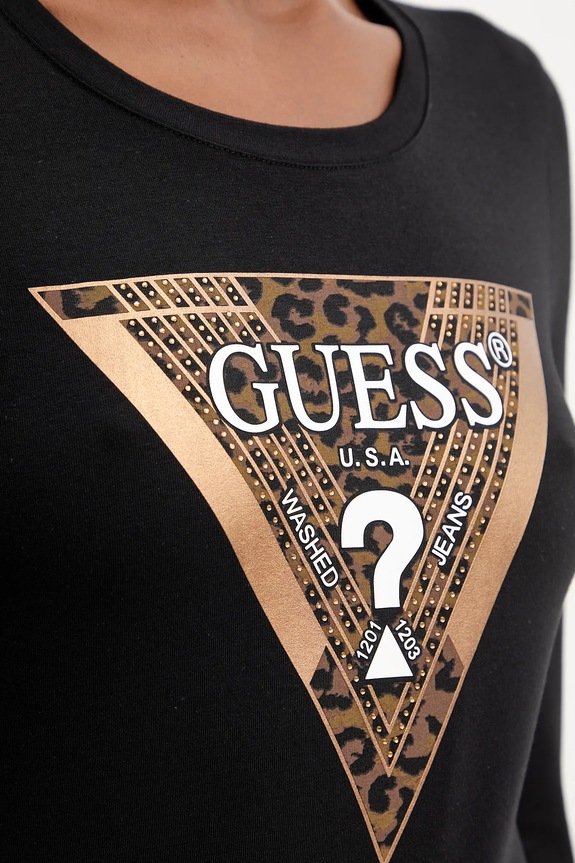 Tričko s dlhým rukávom Guess LEO W5BI75.J1314 čierna