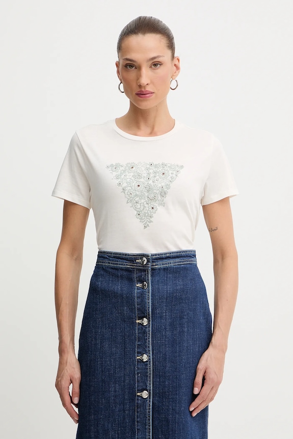 Guess tricou din bumbac imprimeu bej W5BI34.K9RM1