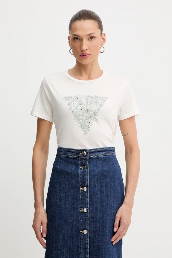 Guess tricou din bumbac imprimeu bej W5BI34.K9RM1