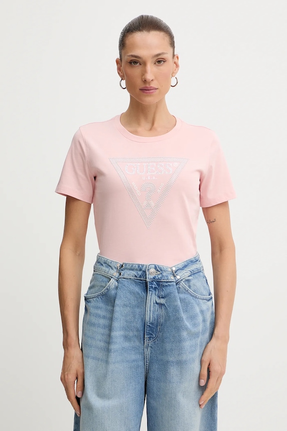 Guess t-shirt bawełniany aplikacja różowy W5BI18.I3Z14