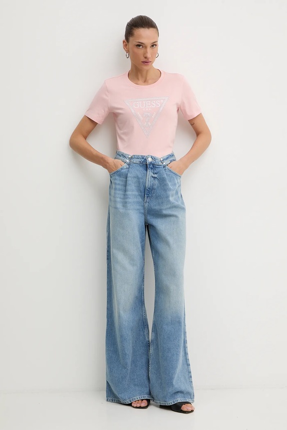 Guess t-shirt bawełniany W5BI18.I3Z14 różowy AW25