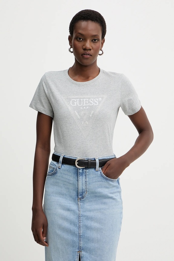 Guess tricou din bumbac imprimeu gri W5BI18.I3Z14
