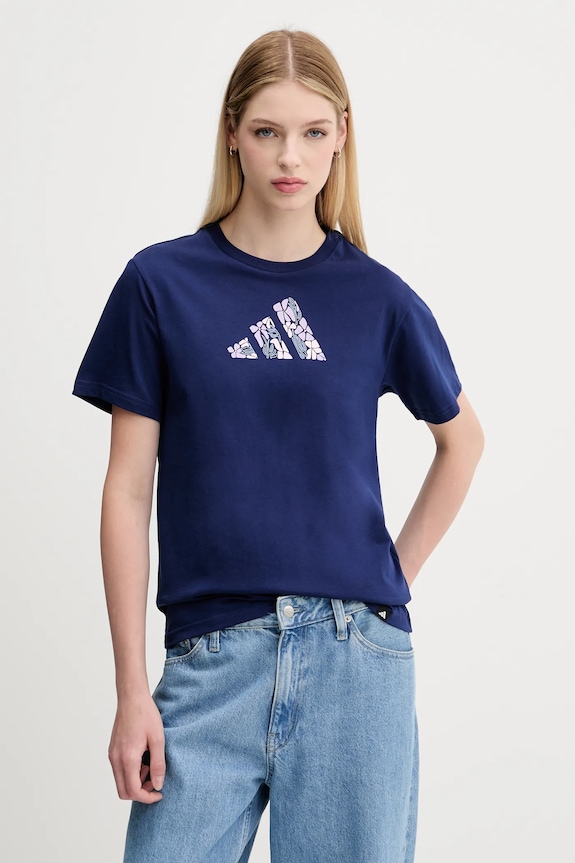 Bavlnené tričko adidas potlač tmavomodrá JM4439