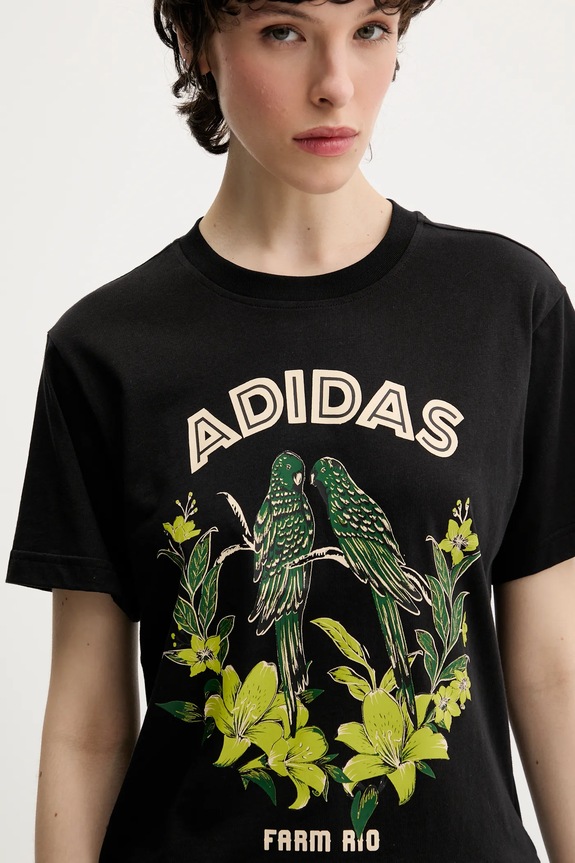 Одежда Хлопковая футболка adidas x Farm Rio JV8609 чёрный