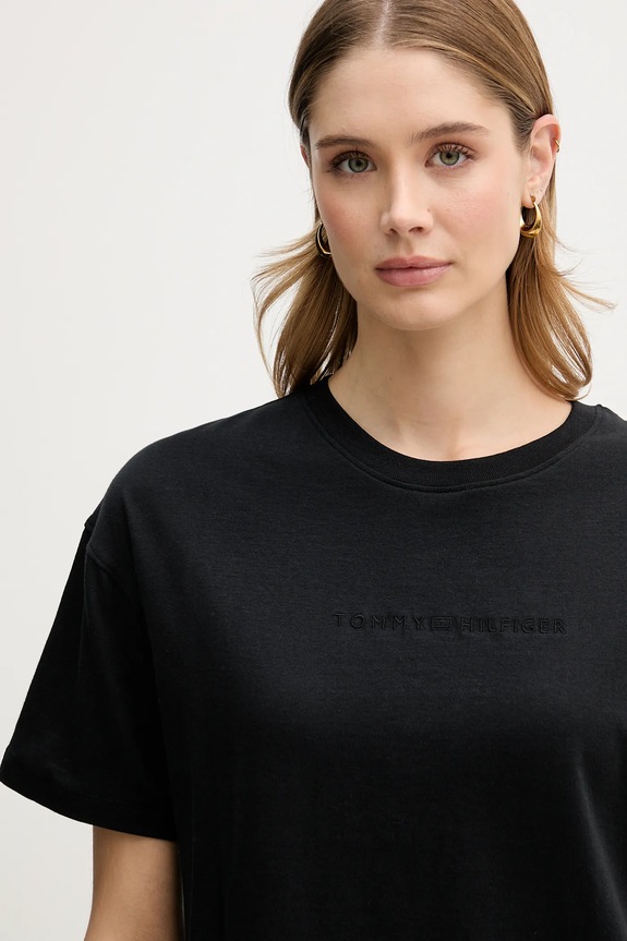 Tommy Hilfiger tricou pentru femei din bumbac negru UW0UW06236
