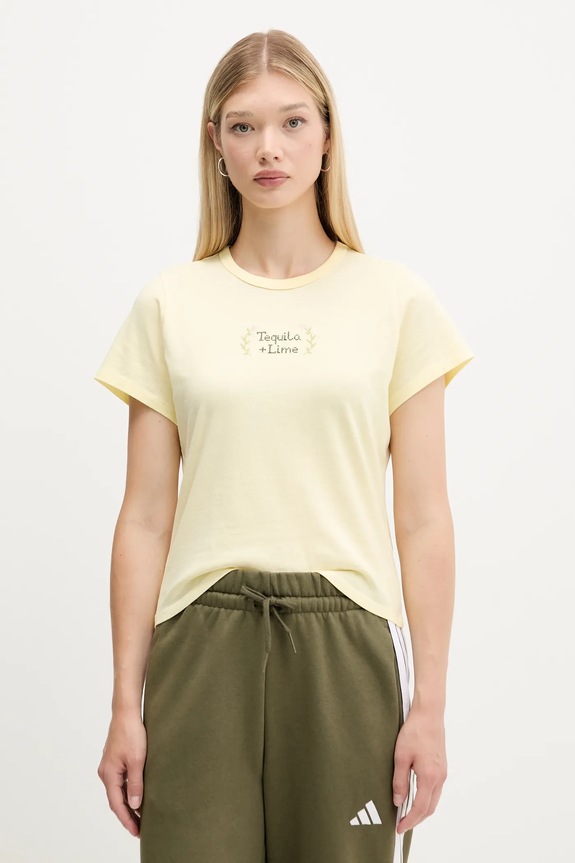 Βαμβακερό μπλουζάκι Abercrombie & Fitch απλικέ κίτρινο KI157.5176.800