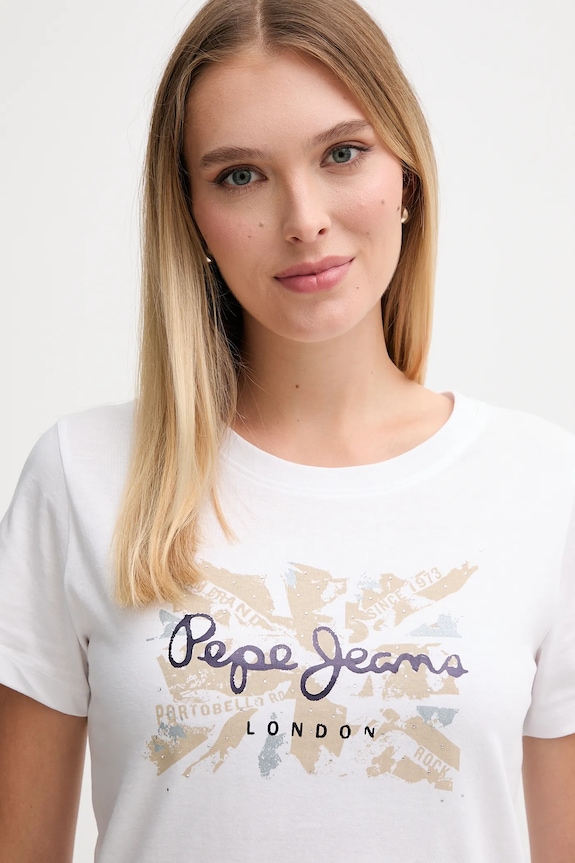 Bavlněné tričko Pepe Jeans bílá PL5000046