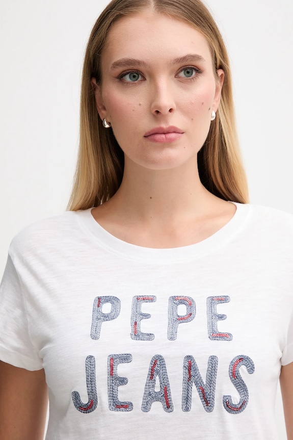 Bavlněné tričko Pepe Jeans bílá PL5000045