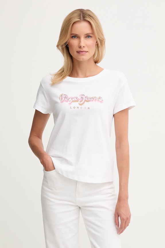 Βαμβακερό μπλουζάκι Pepe Jeans βαμβάκι λευκό PL5000027
