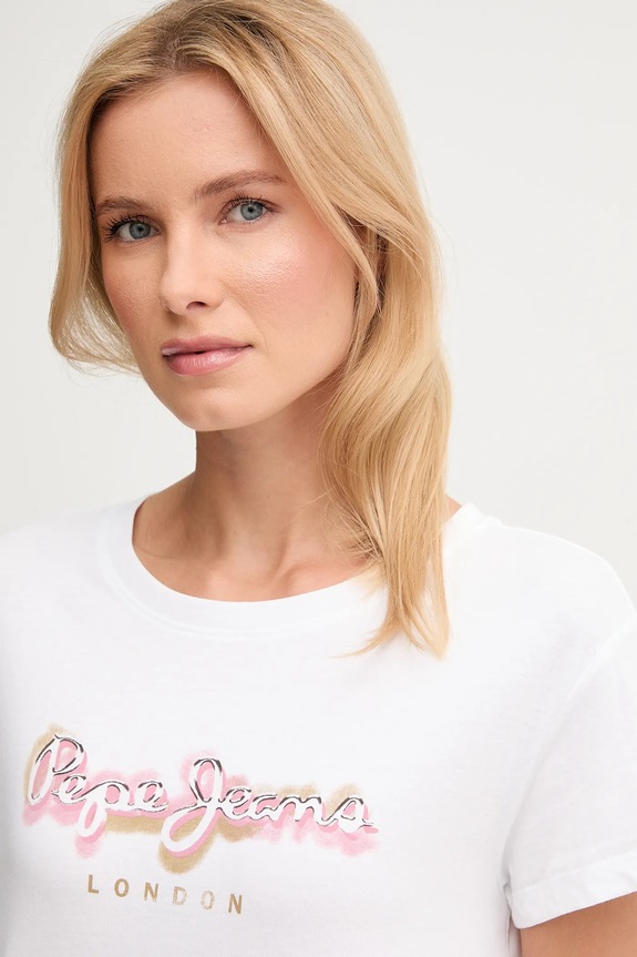 Βαμβακερό μπλουζάκι Pepe Jeans λευκό PL5000027