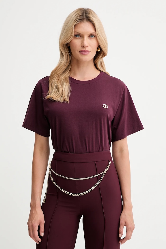 Twinset t-shirt bawełniany bawełna bordowy 252TP2057