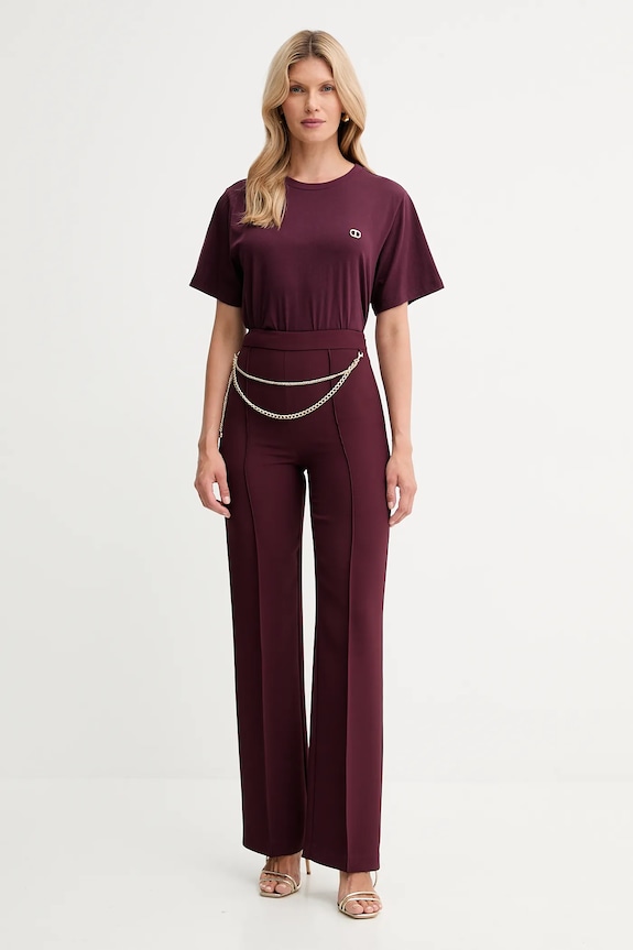 Twinset t-shirt bawełniany 252TP2057 bordowy AW25