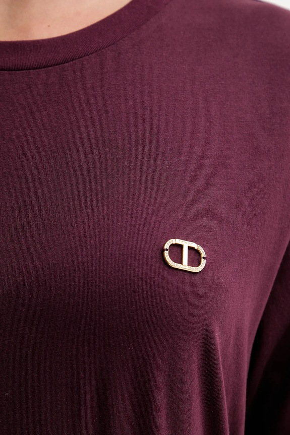 Twinset t-shirt bawełniany 252TP2057 bordowy