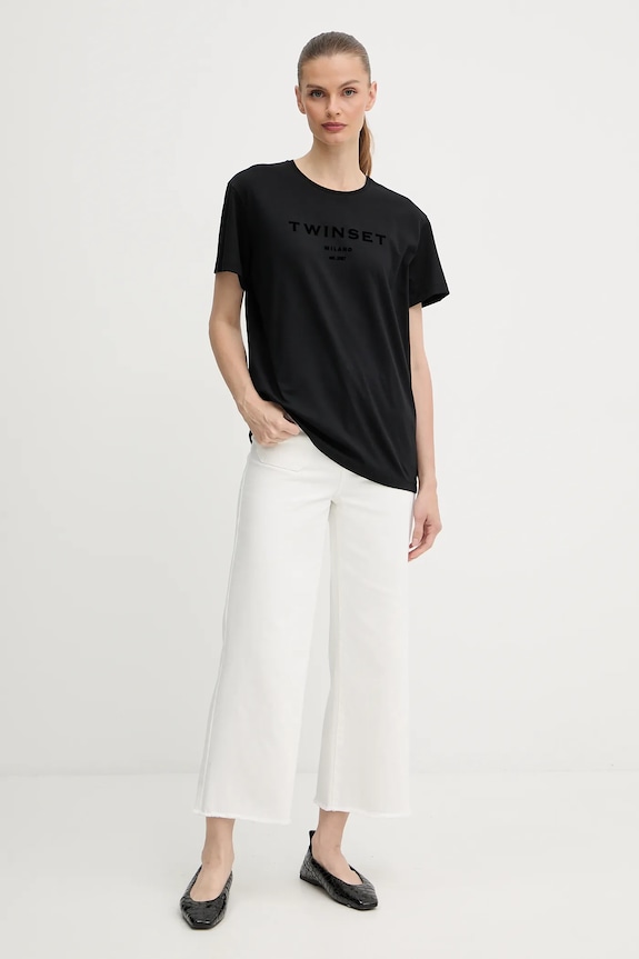 Twinset tricou din bumbac 252TP2050 negru AW25