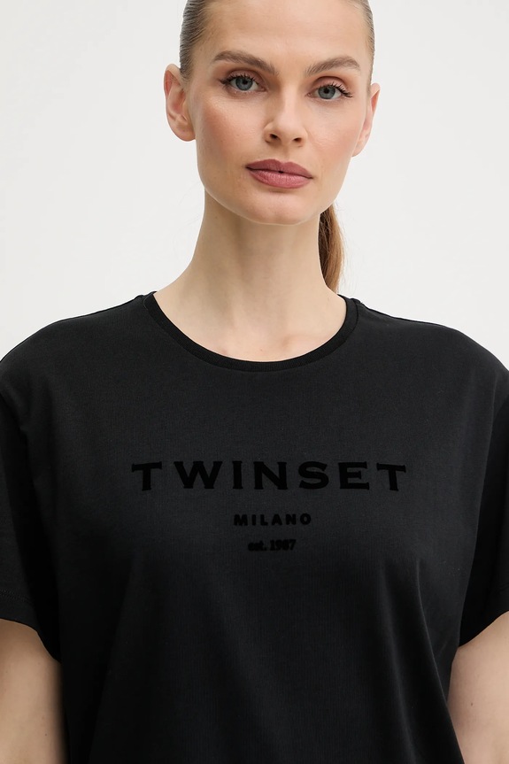 Twinset tricou din bumbac negru 252TP2050