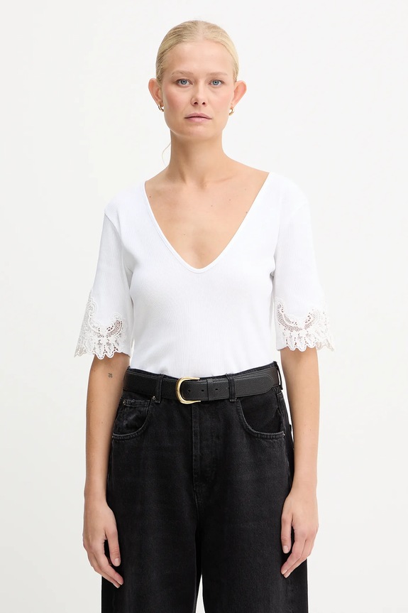 Bavlnené tričko Twinset slim biela 252TT2170