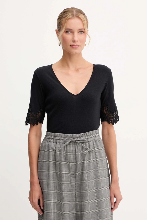 Bavlnené tričko Twinset slim čierna 252TT2170