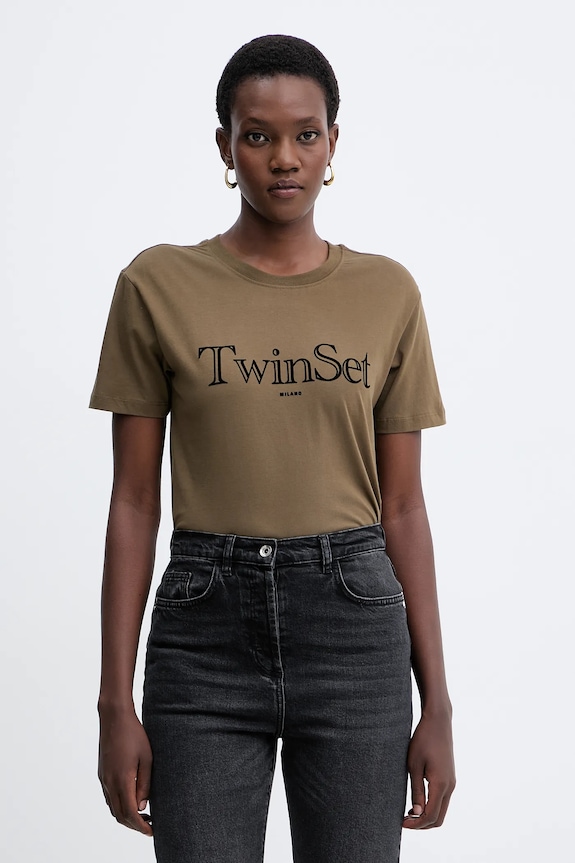 Twinset tricou din bumbac print verde 252TT2320