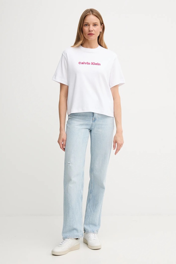 Bavlnené tričko Calvin Klein Jeans LV047D205G biela AW25
