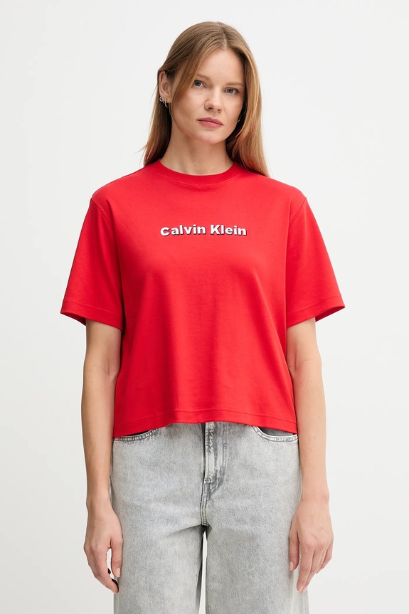 Bavlněné tričko Calvin Klein Jeans kulatý červená LV047D205G
