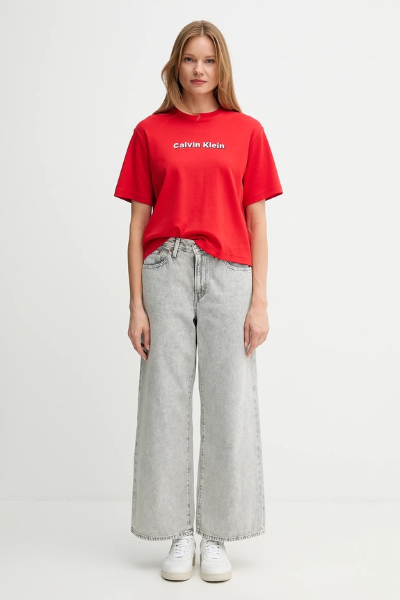 Bavlněné tričko Calvin Klein Jeans LV047D205G červená AW25