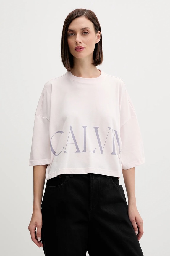 Calvin Klein Jeans t-shirt bawełniany nadruk różowy LV047D206G