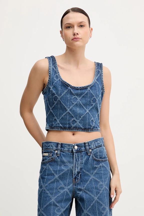 Τζιν τοπ Calvin Klein Jeans slim σκούρο μπλε LV047D708G