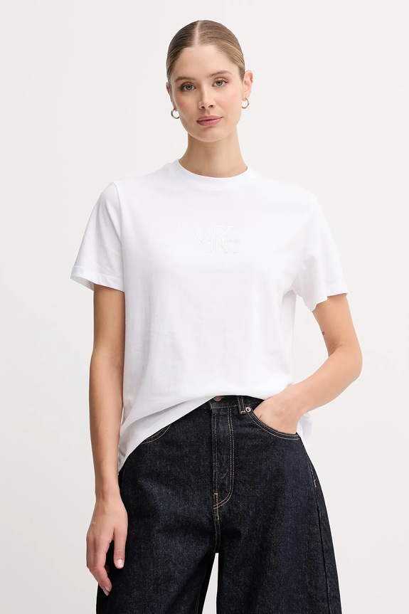 Calvin Klein Jeans T-shirt damski bawełniany regular biały LV047D873G