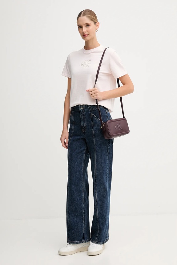 Calvin Klein Jeans T-shirt damski bawełniany LV047D873G różowy SS26
