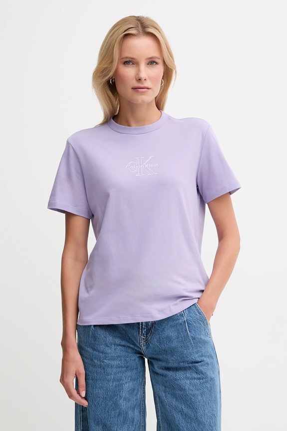 Calvin Klein Jeans T-shirt damski bawełniany regular fioletowy LV047D873G