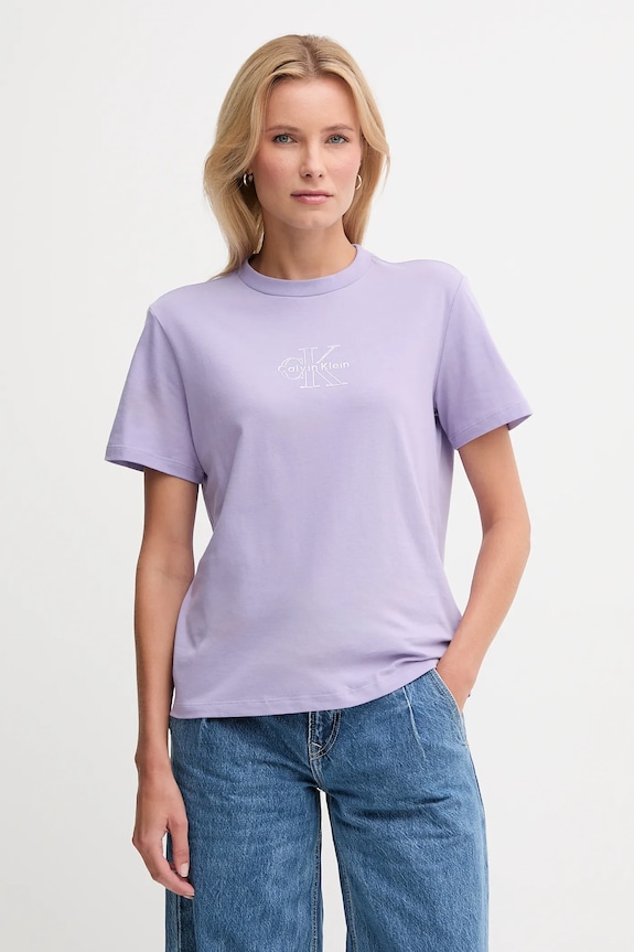 Calvin Klein Jeans T-shirt damski bawełniany regular fioletowy LV047D873G