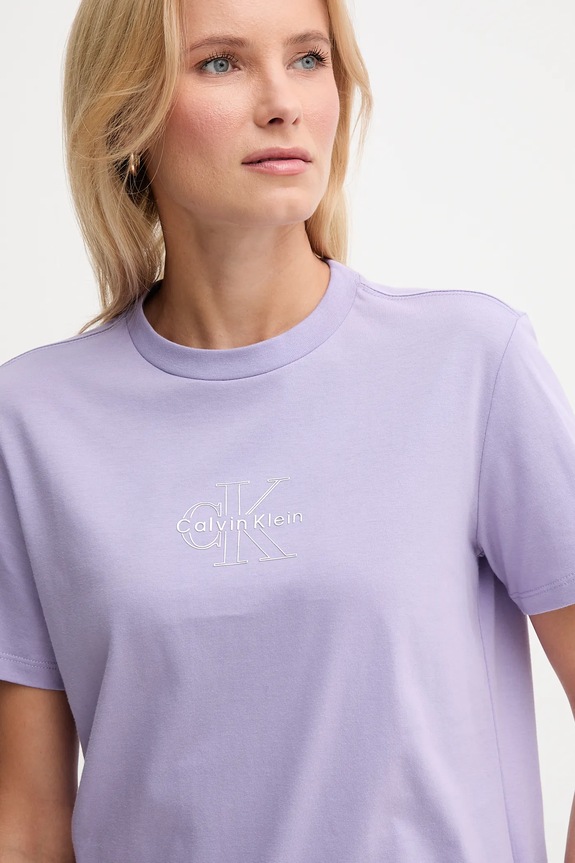 Calvin Klein Jeans T-shirt damski bawełniany fioletowy LV047D873G