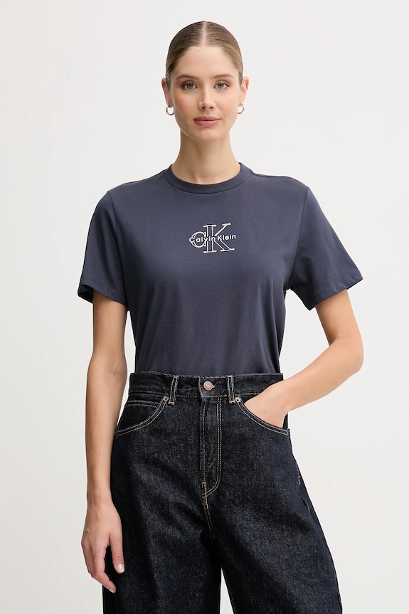 Calvin Klein Jeans T-shirt damski bawełniany regular granatowy LV047D873G