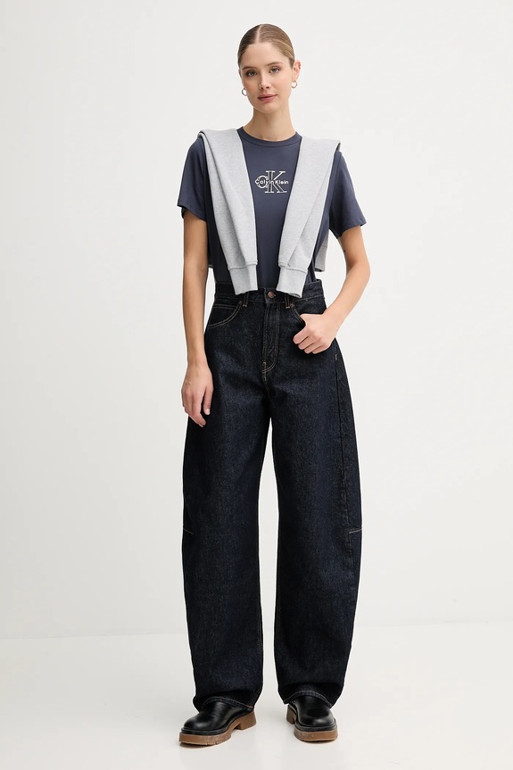 Calvin Klein Jeans T-shirt damski bawełniany LV047D873G granatowy SS26